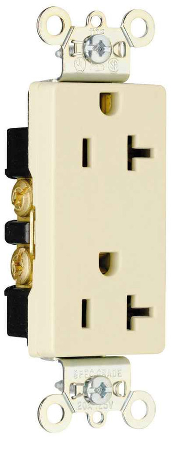 Pass & Seymour 26352I 20A 125V Heavy Duty Specification Grade Decorator Duplex Receptacle, Ivory