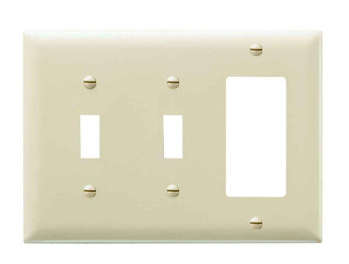 Pass & Seymour TP226I Combination Openings, 2 Toggle Switch and 1 Decorator, Three Gang, Ivory
