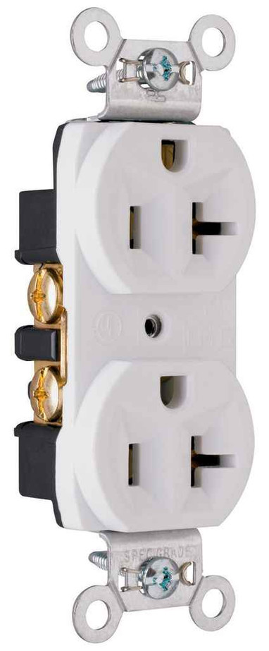 Pass & Seymour CRB5362W 20A 125V Commercial Spec-Grade Duplex Receptacle, Back and Side Wire, White