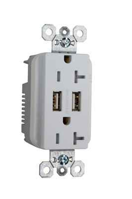 Pass & Seymour TR5362USBW 3.1A Spec Grade USB Outlet, Type A, 20A, Tamper-Resistant, White