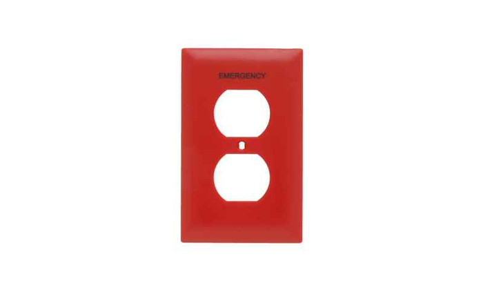 Pass & Seymour TP8ERED TradeMaster 1-Gang Nylon Wall Plate, 1 Duplex Receptacle Opening, Pad Printed "Emergency", Red