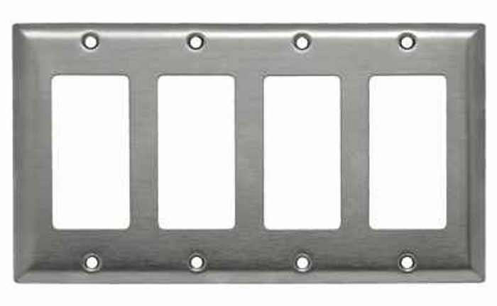 Pass & Seymour SS264 4-Gang 302/304 Stainless Steel Wall Plate, 4 Decorator Openings