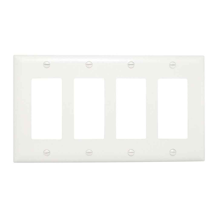 Pass & Seymour TP264W TradeMaster 4-Gang Decorator Wallplate, Nylon, White