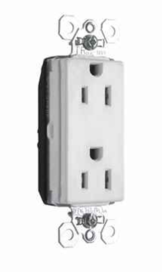 Pass & Seymour PTTR26262W PlugTail 15A 125V Spec-Grade Tamper-Resistant Decorator Duplex Receptacle, White