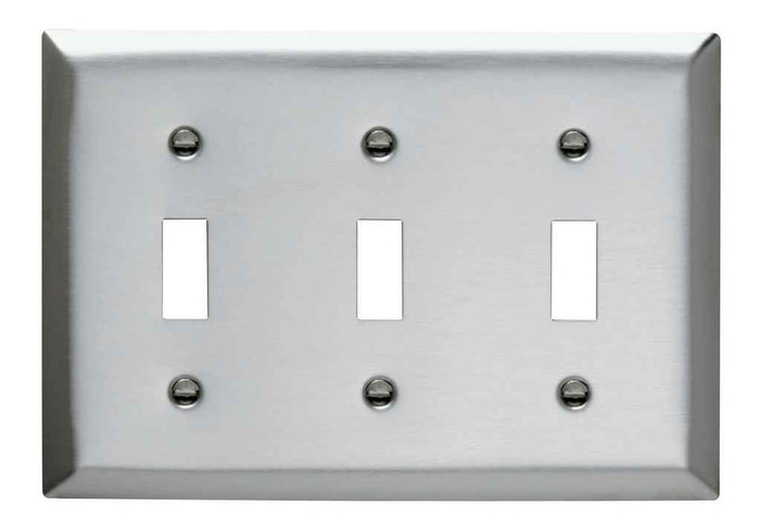 Pass & Seymour SS3 3-Gang 302/304 Stainless Steel Wall Plate, 3 Toggle Switch Openings Pass & Seymour SS3 3-Gang 302/304 Stainless Steel Wall Plate, 3 Toggle Switch Openings