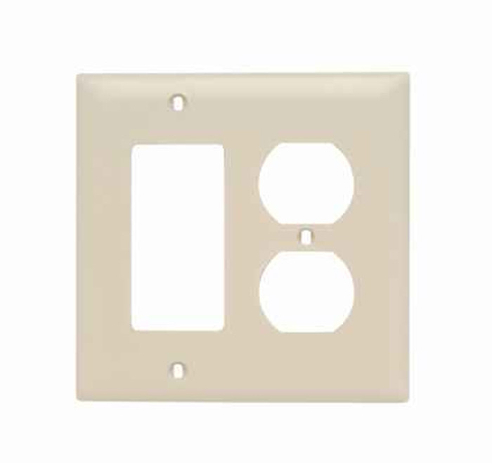 Pass & Seymour TP826I TradeMaster 2-Gang Nylon Wall Plate, 1 Duplex Receptacle Opening, 1 Decorator Opening, Ivory