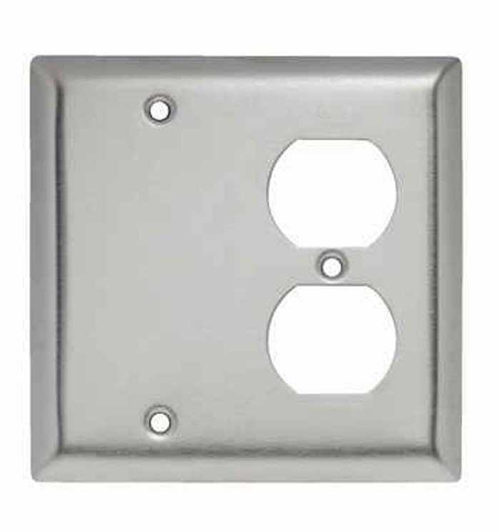 Pass & Seymour SS138 2-Gang 302/304 Stainless Steel Wall Plate, 1 Blank and 1 Duplex Receptacle