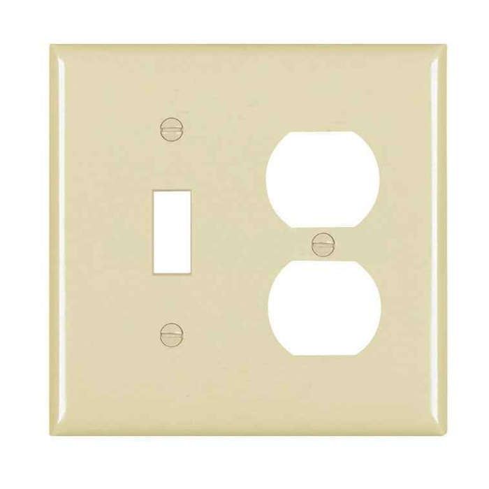 Pass & Seymour TP18I TradeMaster 2-Gang Nylon Combination Wall Plate, Toggle Switch & Duplex Receptacle, Ivory