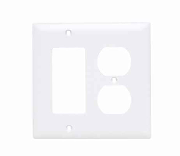 Pass & Seymour TP826W TradeMaster 2-Gang Nylon Wall Plate, 1 Duplex Receptacle Opening, 1 Decorator Opening, White