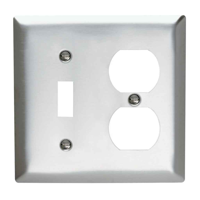 Pass & Seymour SS18 2-Gang Stainless Steel Wall Plate with Toggle Switch and Duplex Receptacle