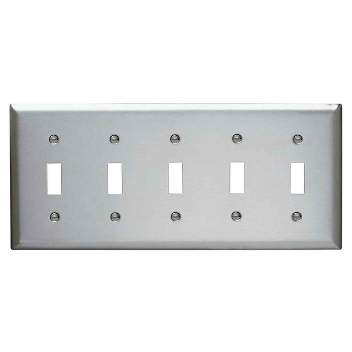 Pass & Seymour SS5 5-Gang Stainless Steel Wall Plate with Toggle Switch Openings, 302/304 Grade