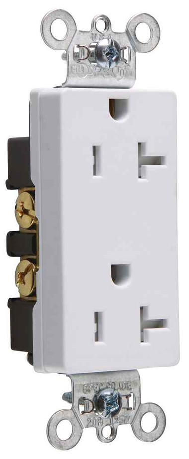 Pass & Seymour TR26342W 20A 125V Spec-Grade Tamper-Resistant Decorator Duplex Receptacle, Side Wire, White