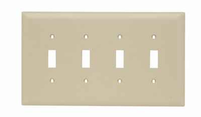 Pass & Seymour TPJ4I TradeMaster Jumbo 4-Gang Nylon Wall Plate, 4 Toggle Switch Openings, Ivory