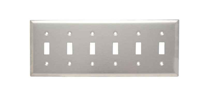 Pass & Seymour SS6 6-Gang 302/304 Stainless Steel Wall Plate, 6 Toggle Switch Openings Pass & Seymour SS6 6-Gang 302/304 Stainless Steel Wall Plate, 6 Toggle Switch Openings