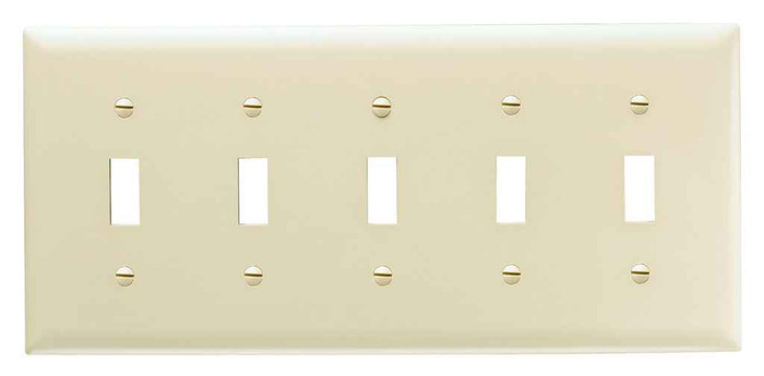 Pass & Seymour TP5I TradeMaster 5-Gang Nylon Wall Plate, 5 Toggle Switch Openings, Ivory
