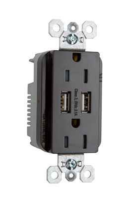 Pass & Seymour TR5262USB 3.1A Spec Grade USB Outlet, Type A, 15A, Tamper-Resistant, Brown