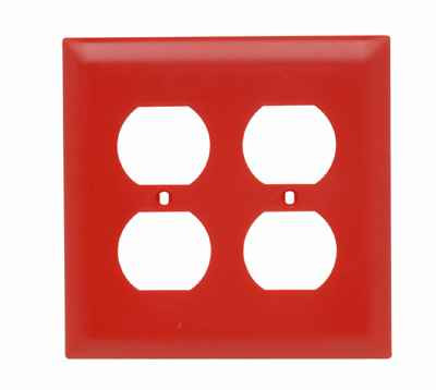 Pass & Seymour TP82RED TradeMaster 2-Gang Nylon Wall Plate, 2 Duplex Receptacle Openings, Red