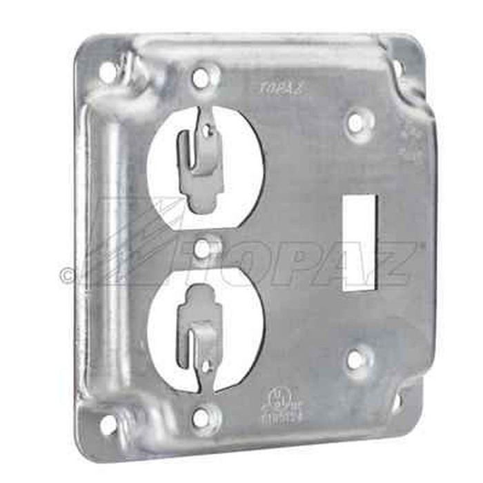 Topaz Lighting C3452 4" Square Industrial Surface Cover, Toggle Switch & Duplex Receptacle, Galvanized Steel