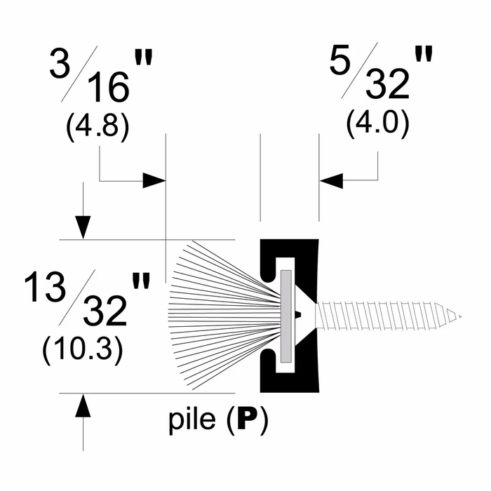 Pemko 369 Split Astragal cross-section diagram showing 13/32" (10.3mm) height, 3/16" (4.8mm) and 5/32" (4.0mm) width dimensions with pile brush insert detail