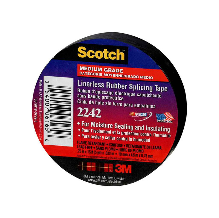 3M 2242-3/4X15FT 3M™ Linerless Electrical Rubber Tape 2242, 3/4 in x 15 ft, 1 in core,Black, 1 roll/carton, 24 rolls/case