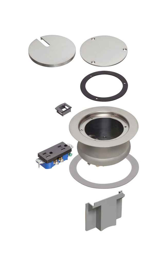 Arlington Industries FLBC4580NL InBox cover kit. Recessed receptacle and low voltage keystone for new concrete. Installs in Arlington's FLBC4500 and FLBC4502 box. Metallic nickel-plated brass cover.