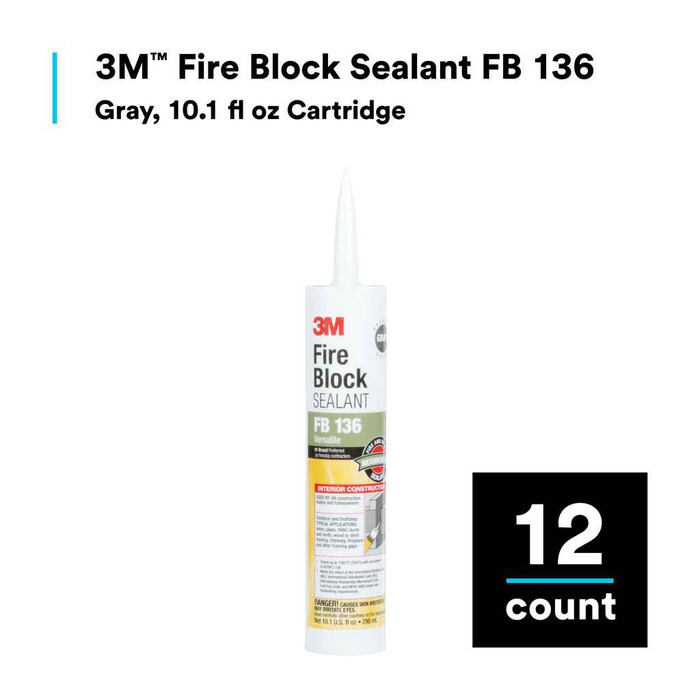 3M 7100155919 3M™ Fire Block Sealant FB136, Gray, 10.1 fl oz Cartridge, 12/Case