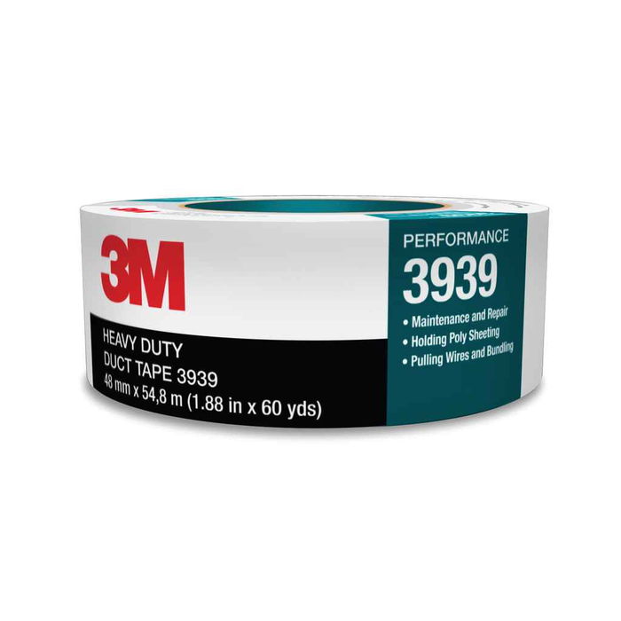 3M 7000028933 3M™ Heavy Duty Duct Tape 3939, Silver, 48 mm x 54.8 m, 9.0 mil, 24 Roll/Case, Individually Wrapped Conveniently Packaged