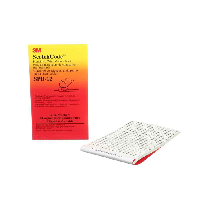 3M 7000132485 3M™ ScotchCode™ Pre-Printed Wire Marker Book SPB-12, black print on a white background highlights the characters, 5/Bag