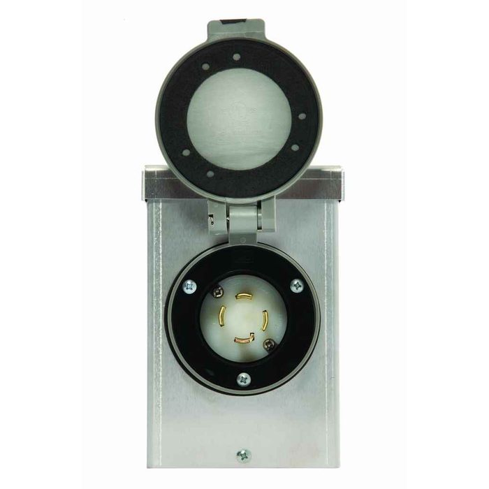 GENERAC 6346 30 Amp Power Inlet Box, 125/250V, aluminum, NEMA L14-30 with spring-loaded flip lid on front