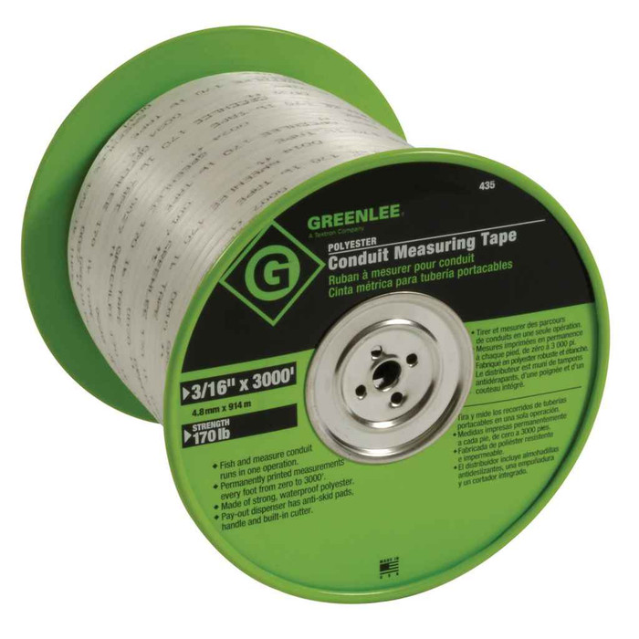 Greenlee 50215620 Conduit Measuring Tape 3/16" × 3000' (4.8 mm × 914 m)