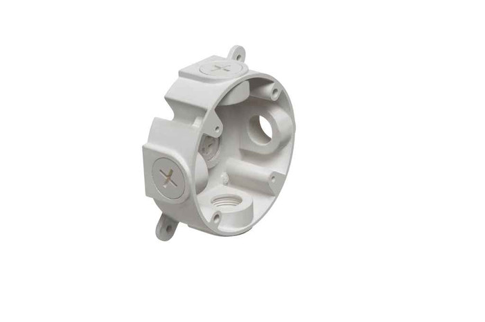 Arlington Industries Non-Metallic Raintight Fan Box 21.0 cu. in. with 7" Medallion - White Arlington Industries Non-Metallic Raintight Fan Box 21.0 cu. in. with 7" Medallion - White