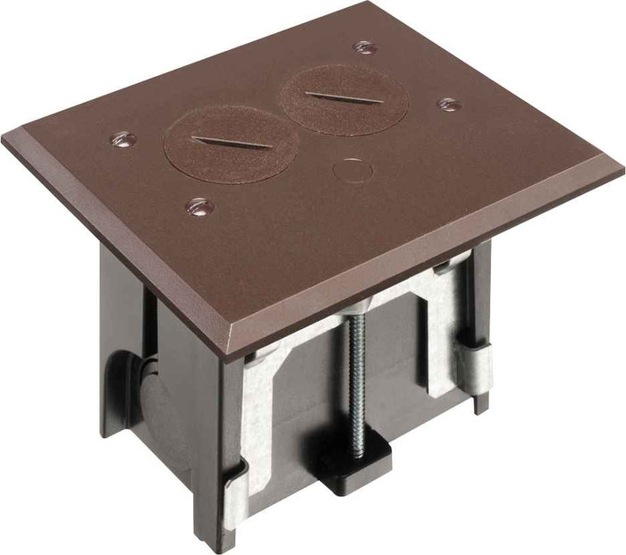 Arlington Industries Non-Metallic Adjustable Floor Box 1-Gang with Tamper Resistant Duplex Receptacle, Rectangular with Two Threaded Plugs