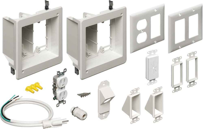 Arlington Industries TV Bridge Kit with Recessed Power and Low Voltage Boxes - 2-Gang White Plastic Installation System