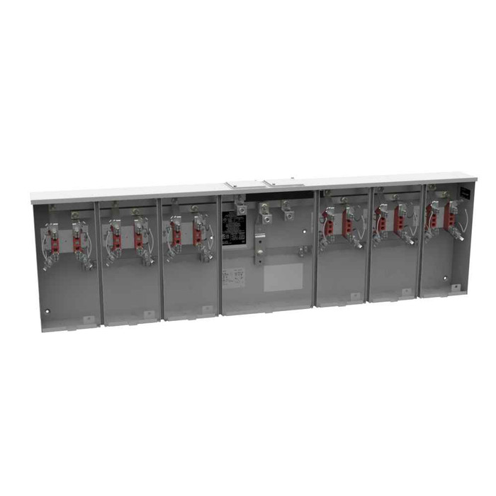 Milbank 4 Terminal Ringless Large Closing Plate 6 Position Meter Socket, 200 Ampere