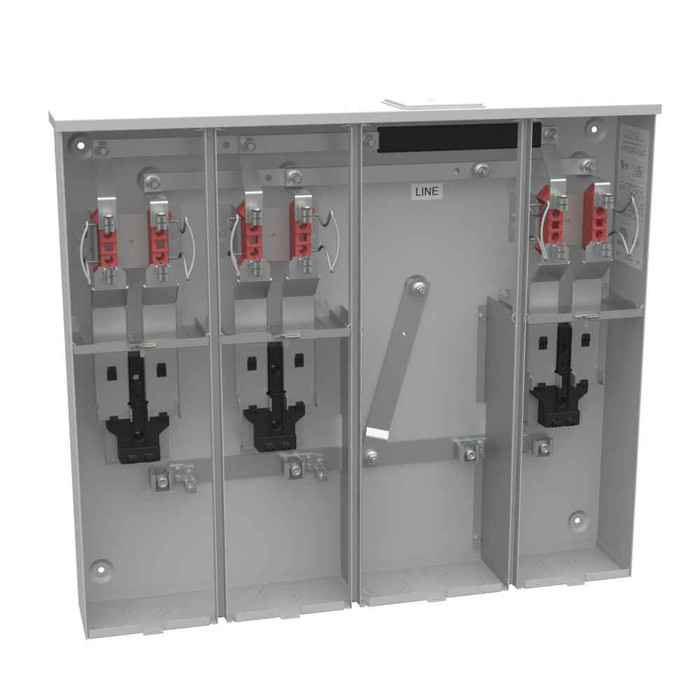 Milbank U5883-X 4-5 Terminal Ringless Meter Socket Large Closing Plate 3 Position 3-200 Ampere Main Breaker Provision 22K AIC