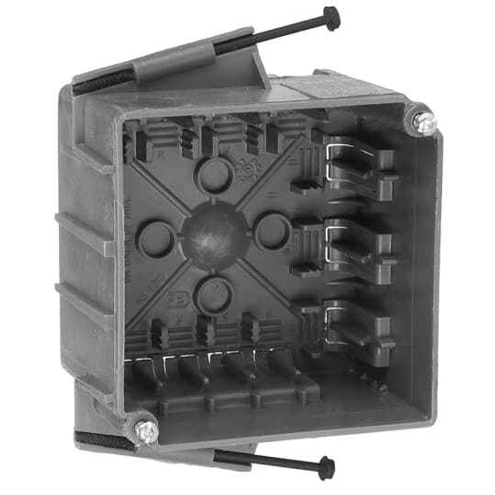 Carlon 4 Inch Square Non-Metallic Electrical Box 18 Cubic Inch - Thermoplastic Construction with Nail Mount
