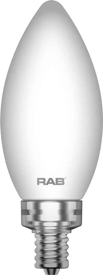 RAB B11 Decorative LED Candelabra Bulb (5W–5W, 2700K, 90 CRI, Clear/Frosted Filament, E12/E26 Base)