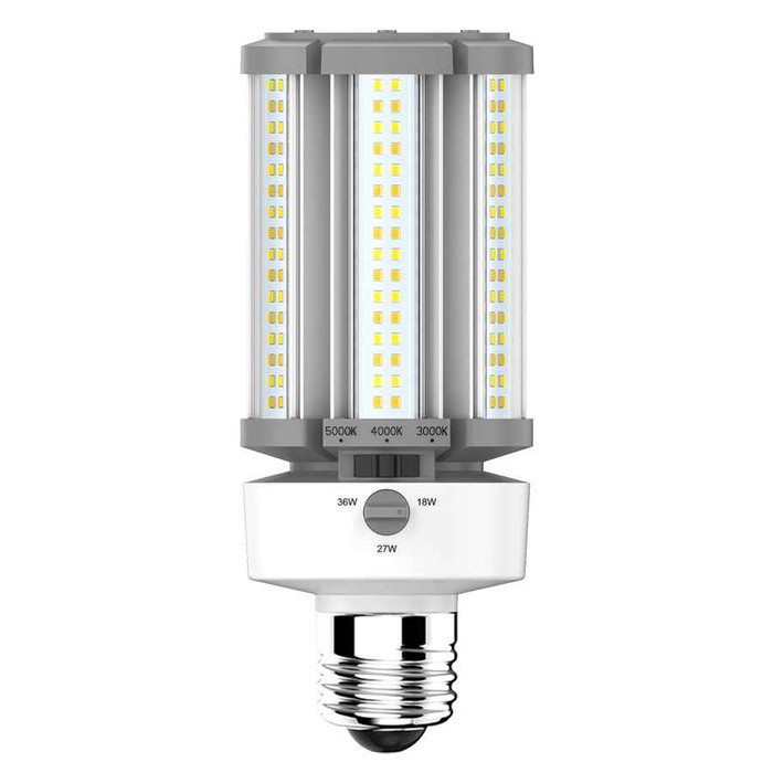 RAB HIDFA Series LED HID Replacement Lamp – E26 Base, Field-Adjustable Wattage (18–54W), Multi-CCT, Ballast Bypass, Optional 5-Pin Sensor Port