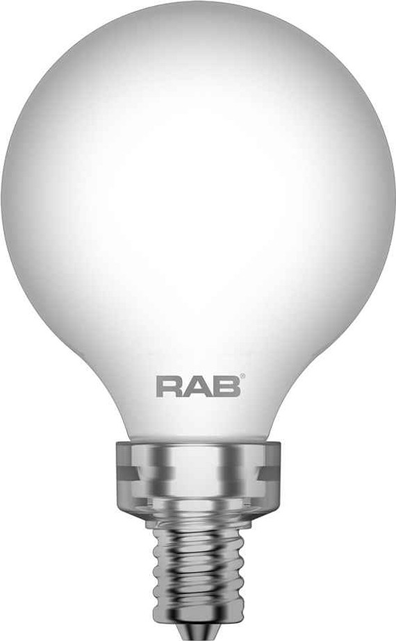 RAB G16.5 LED Globe Bulb – 3W, E12/E26 Base, 90 CRI, 2700K/5000K, Clear or Frosted Filament