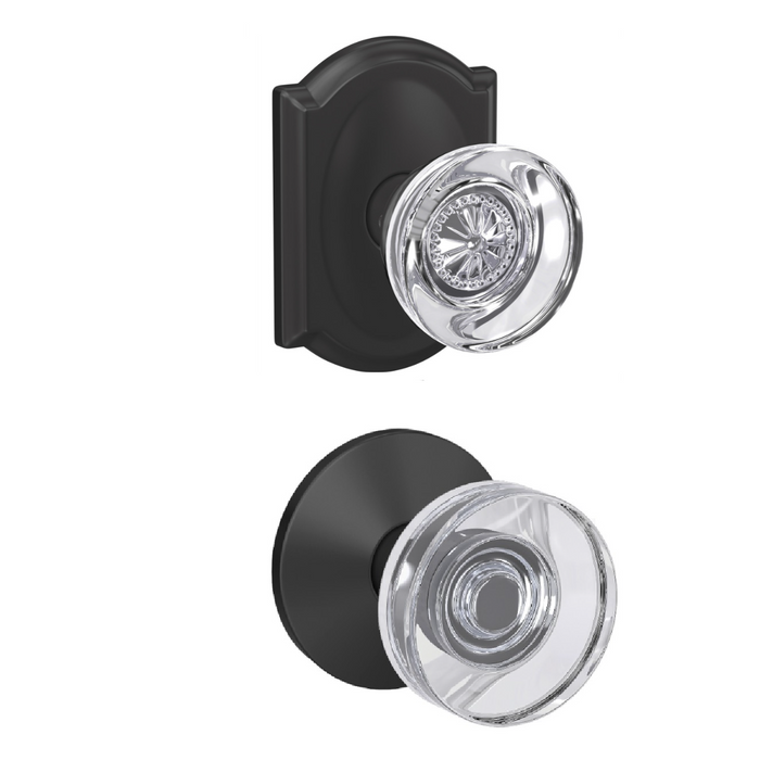 Schlage FC21 - Hobson Glass Knob x Dawes Glass Knob Passage and Privacy Lock