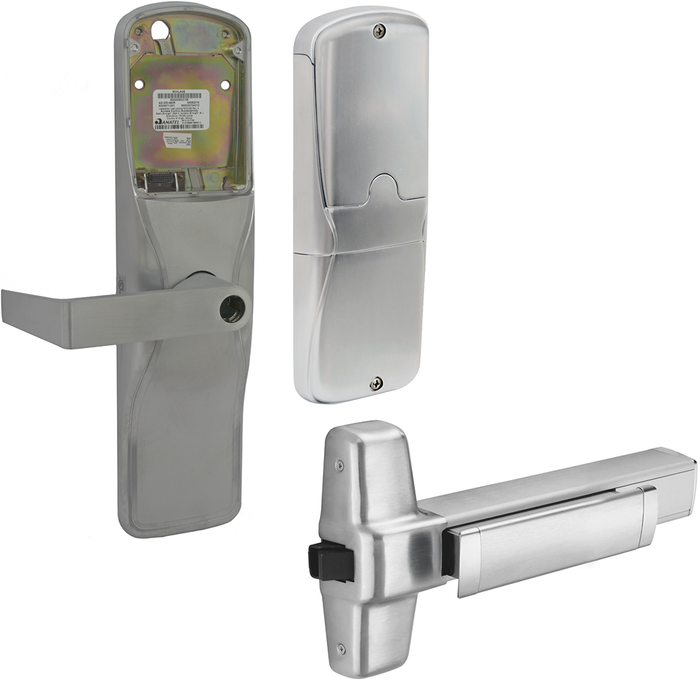 Schlage Electronics Less Reader Stand Alone Classroom/Storeroom, Exit Trim for Rim or CVR (Concealed Vertical Rod/Cable) Exit Devices, Rhodes Lever, Key-in-Lever, Less Cylinder, UL, Field Reversible Handing, Grade 1