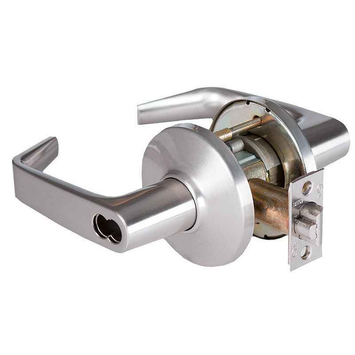 BEST 9K Grade 1 Storeroom Cylindrical Lock, 15 Lever, L Rose, SFIC Less Core, Satin Chrome Finish, 2-3/4" ANSI Strike, Non-handed