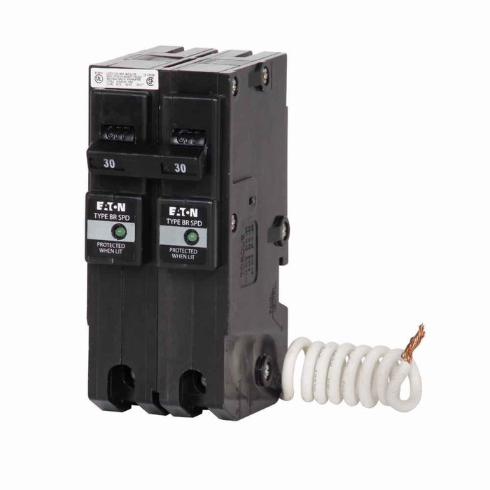 Eaton Circuit Breaker Residential Surge Protection 30A Two-Pole BR Series 10kA Nominal Discharge