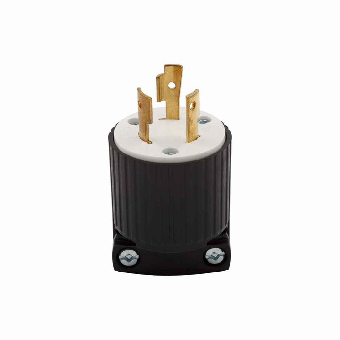 Eaton safety grip locking plug, #16-12 AWG, 20A, Industrial, 250V, Back wiring, Black, white, Ultra grip, L6-20, Two-pole, Three-wire, Nylon