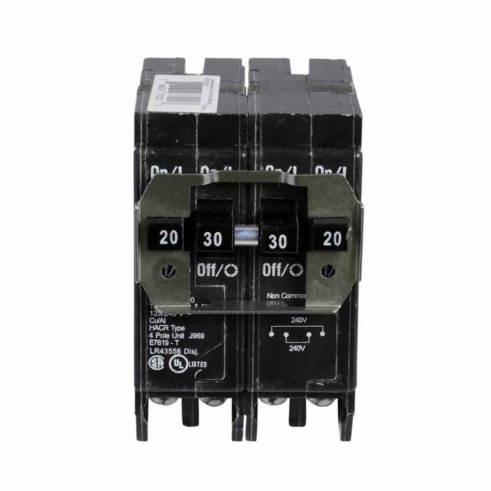 Eaton Thermal Magnetic Circuit Breaker Four-Pole 20A 120/240V 10kAIC BR Type Quad Common Trip