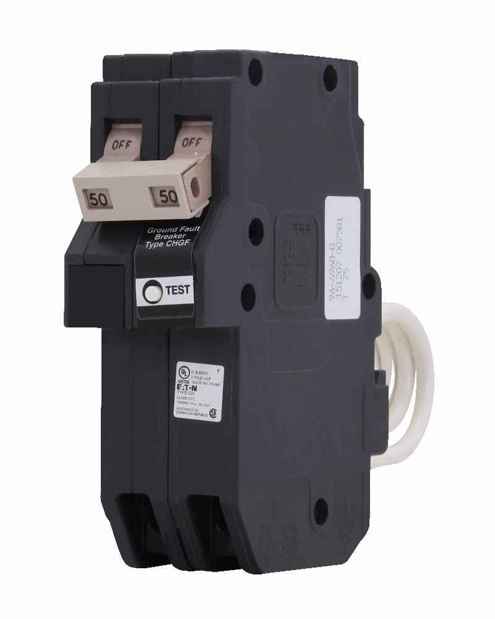 Eaton GFCI Breaker, 50A, Pitgail Two Pole Class-A GFCI, 5 mA Personnel Protection, #14-3 AWG