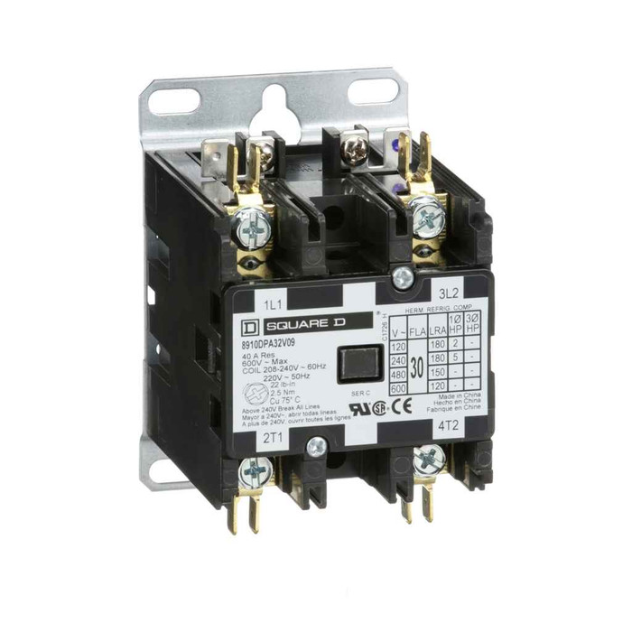 Schneider Contactor, Definite Purpose, 30A, 2Pole, 5HP at 230VAC, 1 Phase