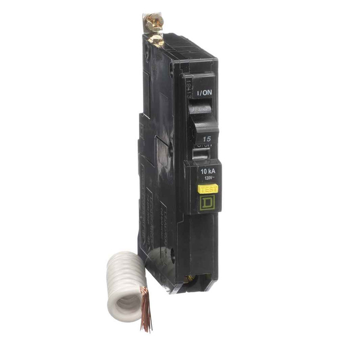 Schneider Mini Circuit Breaker, QO, 1 Pole, 120VAC, 10kA, Bolt On, 6mA grd Fault A, Pigtail [TAA]