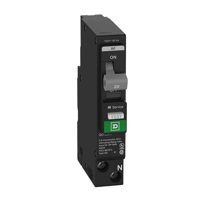 Schneider Mini Circuit Breaker, QO, 1 Pole, Plug in, Combo ARC Fault