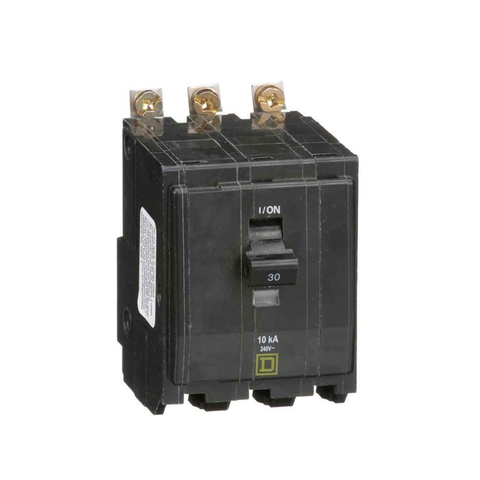 Schneider Mini Circuit Breaker, QO, 3 Pole, 120/240VAC, 10kA, Bolt On
